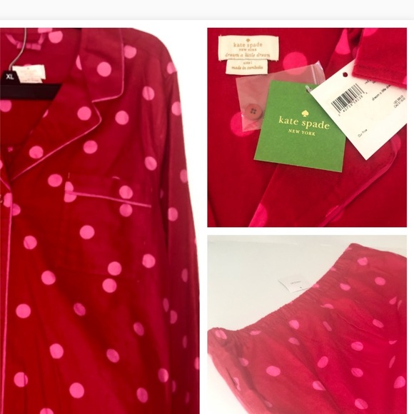 Kate Spade Red Pink Flannel Pajama Set L XLNew - Picture 4 of 8